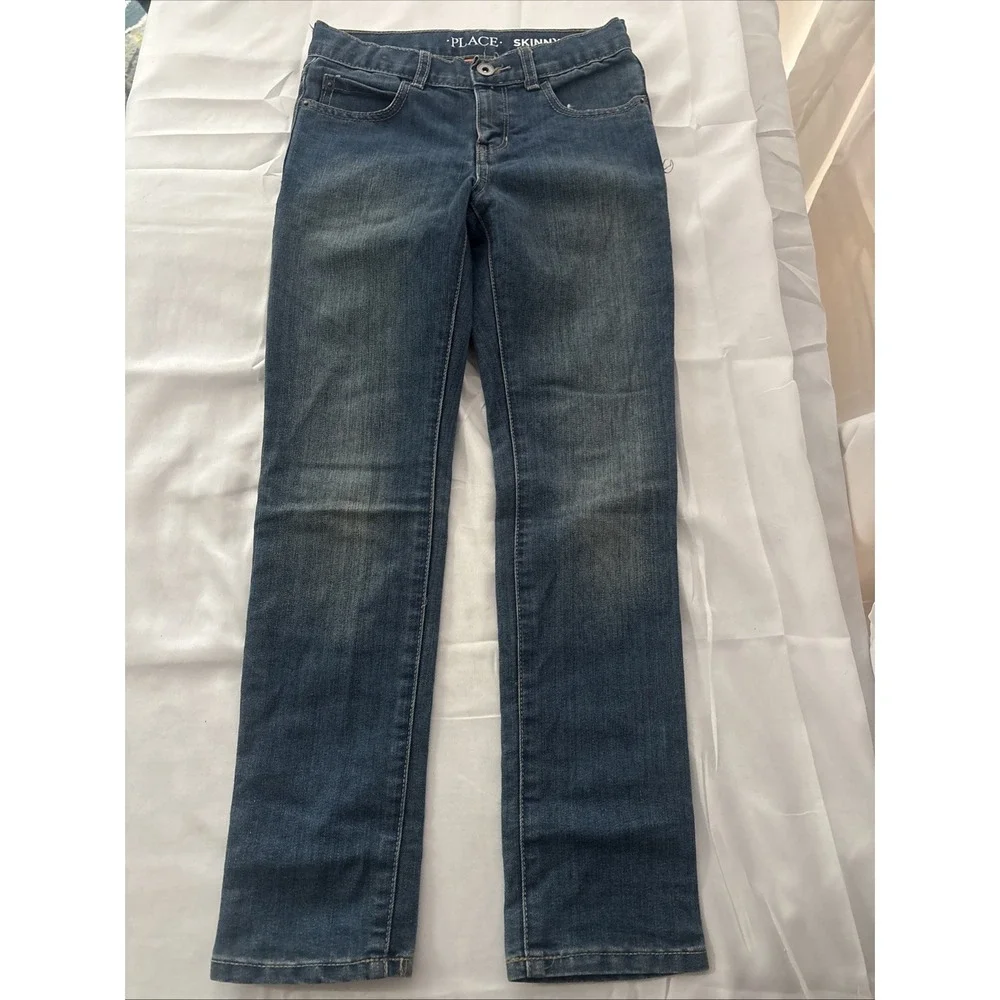 Childrens Place Girls Skinny Jeans Size 8 Adjustable Waist Dark Blue Wash
